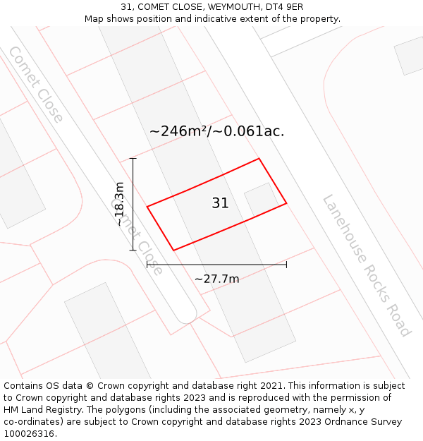 31, COMET CLOSE, WEYMOUTH, DT4 9ER: Plot and title map
