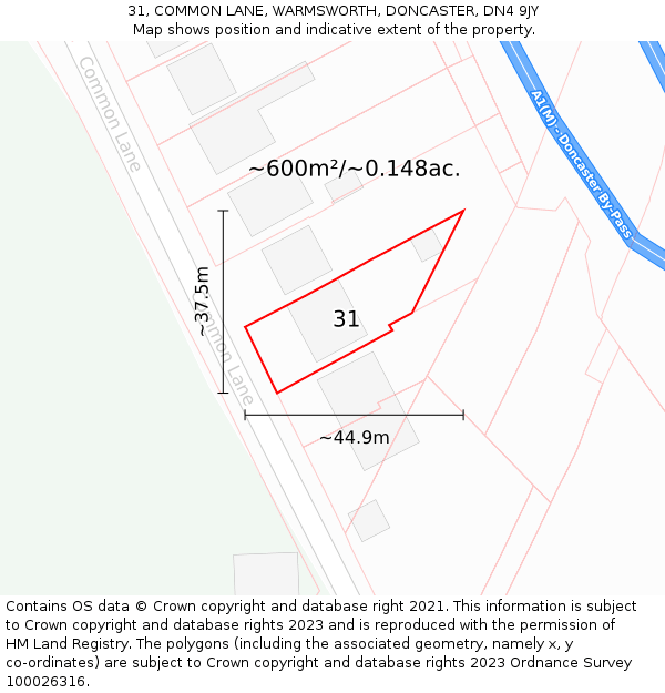 31, COMMON LANE, WARMSWORTH, DONCASTER, DN4 9JY: Plot and title map