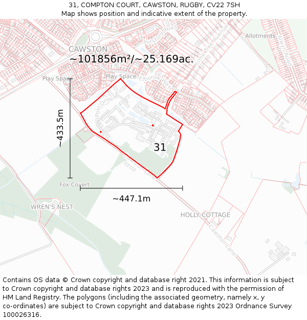 31, COMPTON COURT, CAWSTON, RUGBY, CV22 7SH: Plot and title map