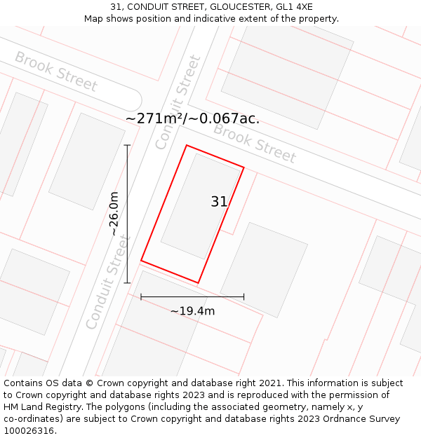 31, CONDUIT STREET, GLOUCESTER, GL1 4XE: Plot and title map