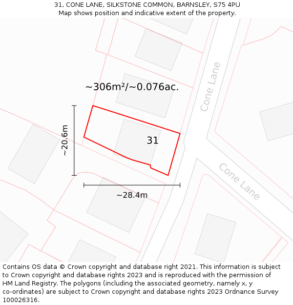 31, CONE LANE, SILKSTONE COMMON, BARNSLEY, S75 4PU: Plot and title map