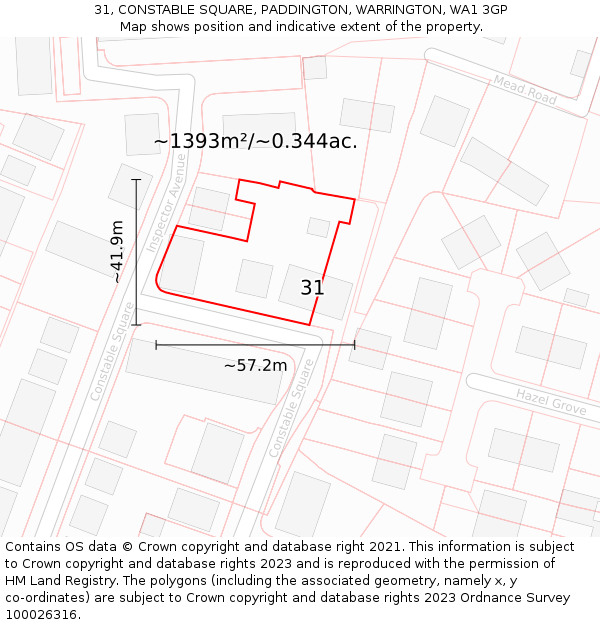 31, CONSTABLE SQUARE, PADDINGTON, WARRINGTON, WA1 3GP: Plot and title map