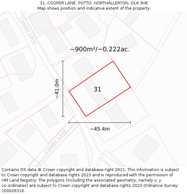 31, COOPER LANE, POTTO, NORTHALLERTON, DL6 3HE: Plot and title map
