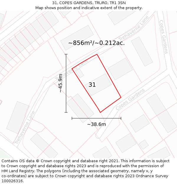 31, COPES GARDENS, TRURO, TR1 3SN: Plot and title map