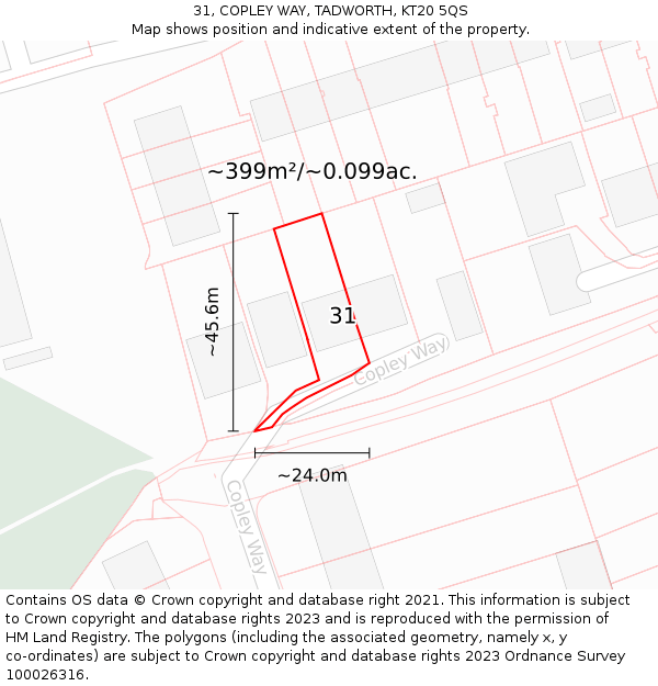 31, COPLEY WAY, TADWORTH, KT20 5QS: Plot and title map