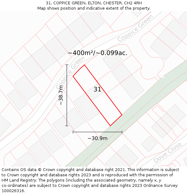 31, COPPICE GREEN, ELTON, CHESTER, CH2 4RH: Plot and title map