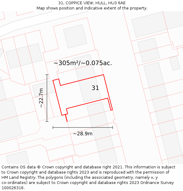 31, COPPICE VIEW, HULL, HU3 6AE: Plot and title map