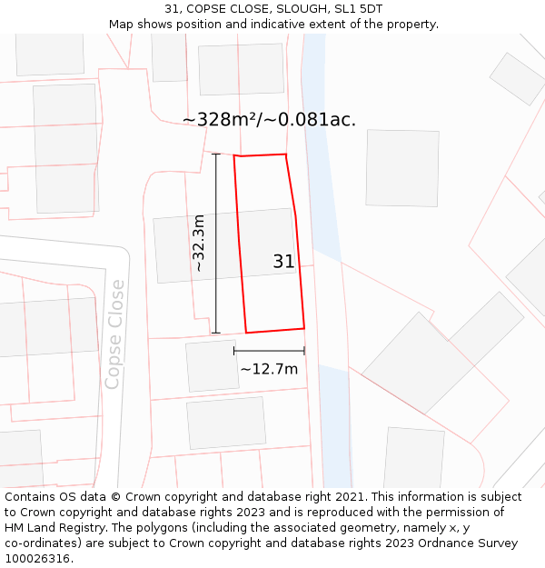 31, COPSE CLOSE, SLOUGH, SL1 5DT: Plot and title map