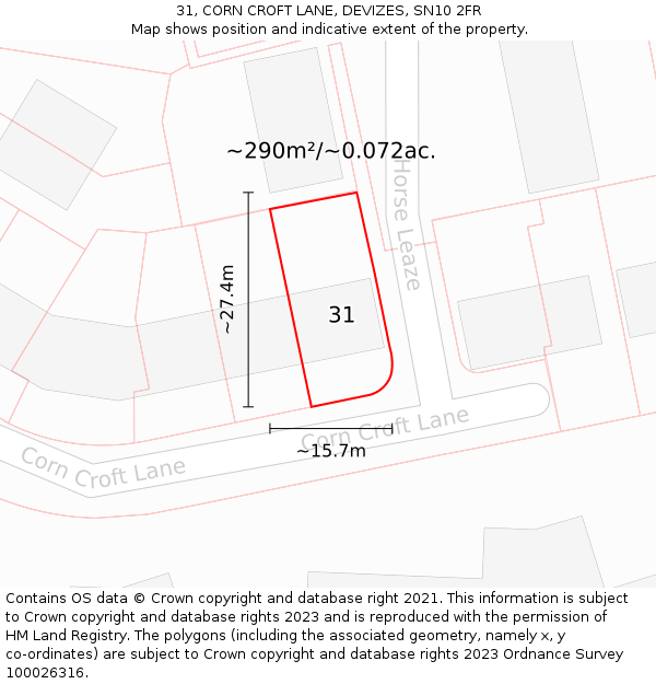 31, CORN CROFT LANE, DEVIZES, SN10 2FR: Plot and title map