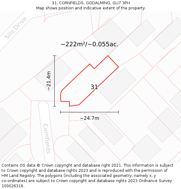 31, CORNFIELDS, GODALMING, GU7 3PH: Plot and title map