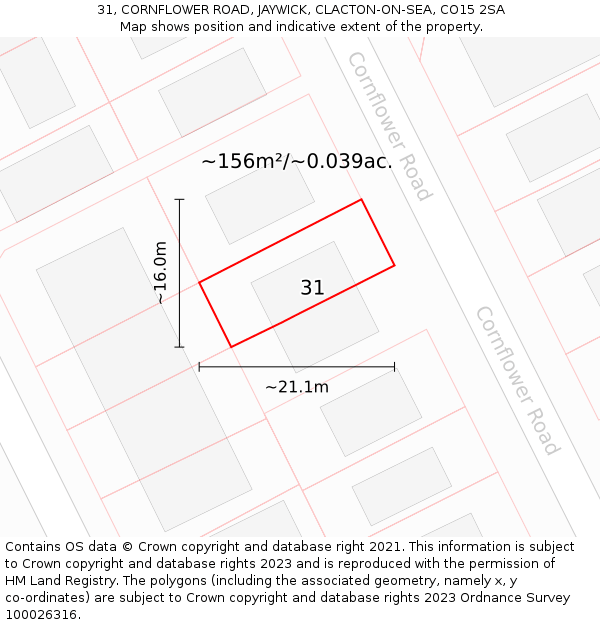 31, CORNFLOWER ROAD, JAYWICK, CLACTON-ON-SEA, CO15 2SA: Plot and title map
