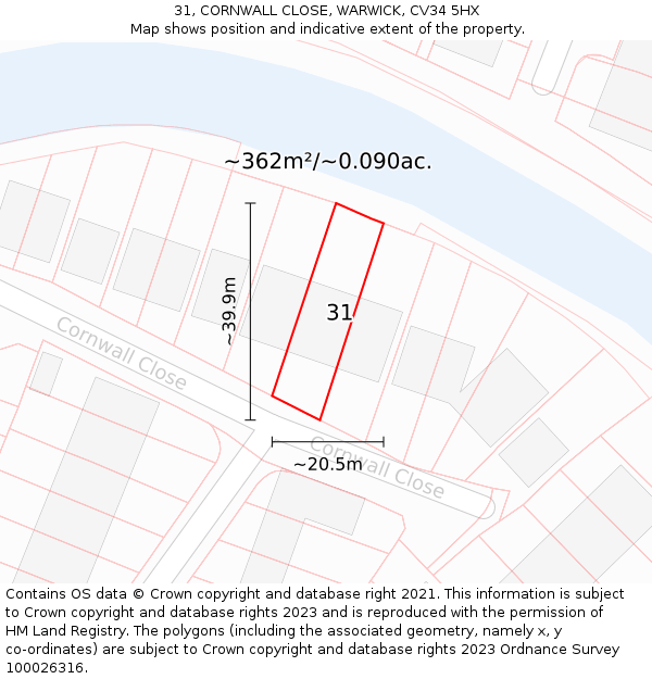 31, CORNWALL CLOSE, WARWICK, CV34 5HX: Plot and title map