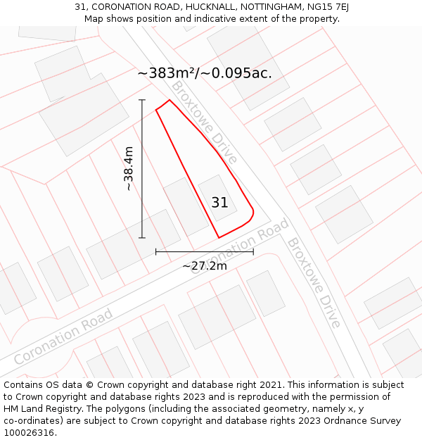31, CORONATION ROAD, HUCKNALL, NOTTINGHAM, NG15 7EJ: Plot and title map