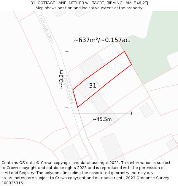 31, COTTAGE LANE, NETHER WHITACRE, BIRMINGHAM, B46 2EJ: Plot and title map
