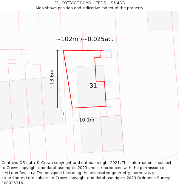 31, COTTAGE ROAD, LEEDS, LS6 4DD: Plot and title map