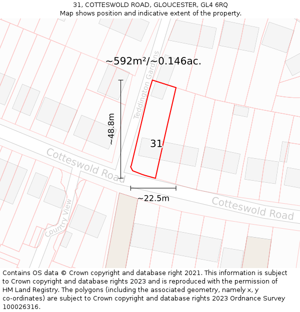 31, COTTESWOLD ROAD, GLOUCESTER, GL4 6RQ: Plot and title map