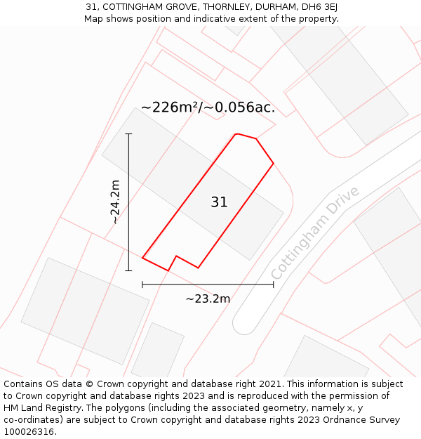 31, COTTINGHAM GROVE, THORNLEY, DURHAM, DH6 3EJ: Plot and title map