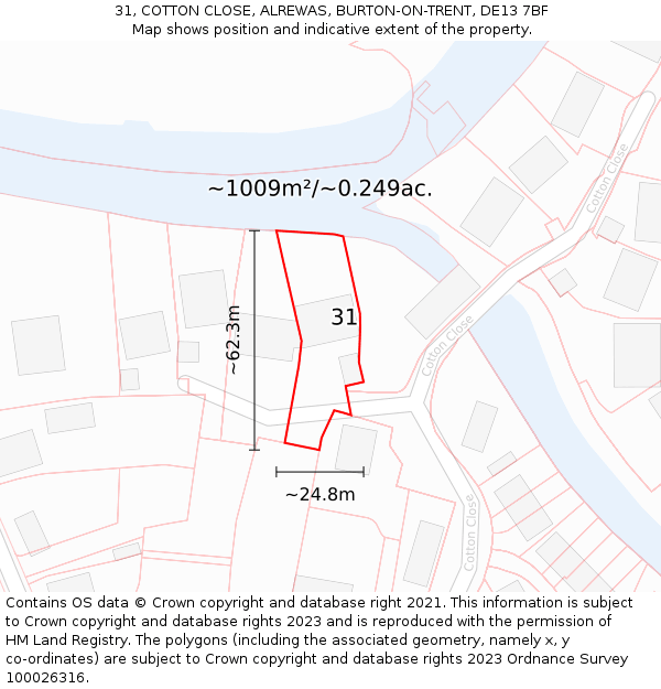31, COTTON CLOSE, ALREWAS, BURTON-ON-TRENT, DE13 7BF: Plot and title map