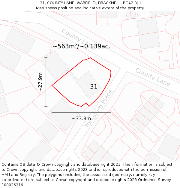 31, COUNTY LANE, WARFIELD, BRACKNELL, RG42 3JH: Plot and title map