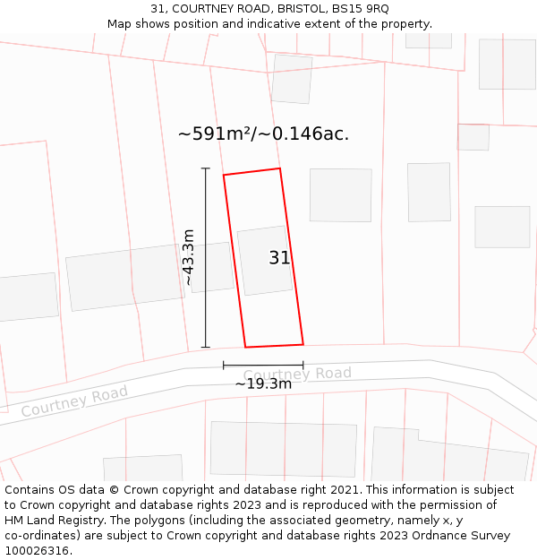 31, COURTNEY ROAD, BRISTOL, BS15 9RQ: Plot and title map