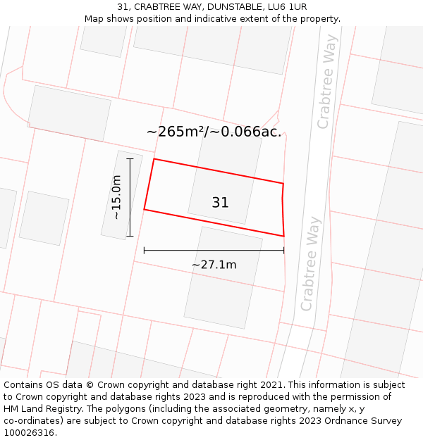 31, CRABTREE WAY, DUNSTABLE, LU6 1UR: Plot and title map