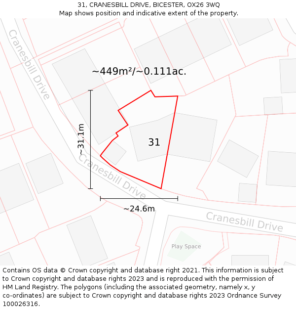 31, CRANESBILL DRIVE, BICESTER, OX26 3WQ: Plot and title map