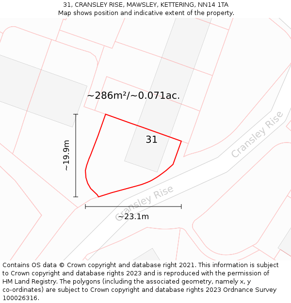 31, CRANSLEY RISE, MAWSLEY, KETTERING, NN14 1TA: Plot and title map