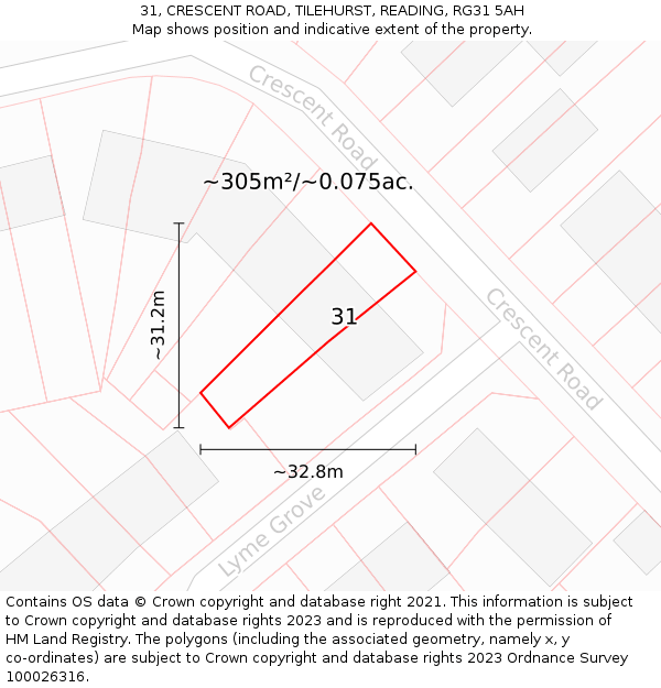 31, CRESCENT ROAD, TILEHURST, READING, RG31 5AH: Plot and title map