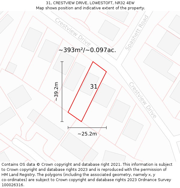 31, CRESTVIEW DRIVE, LOWESTOFT, NR32 4EW: Plot and title map
