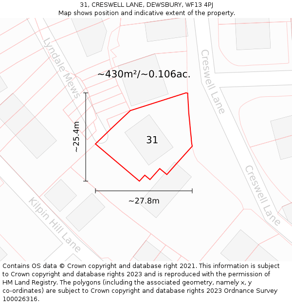 31, CRESWELL LANE, DEWSBURY, WF13 4PJ: Plot and title map