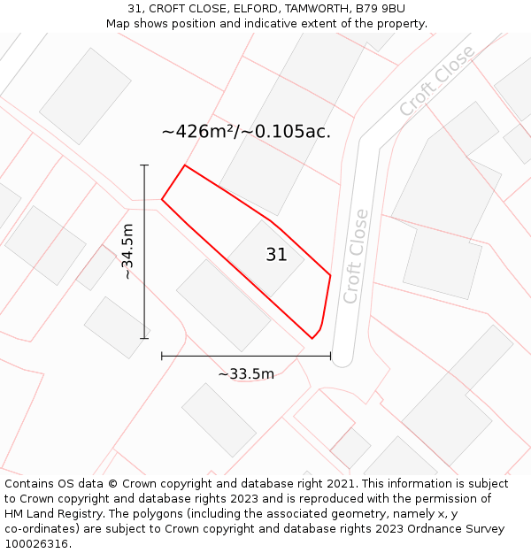 31, CROFT CLOSE, ELFORD, TAMWORTH, B79 9BU: Plot and title map