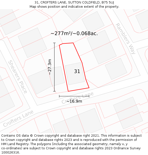 31, CROFTERS LANE, SUTTON COLDFIELD, B75 5UJ: Plot and title map