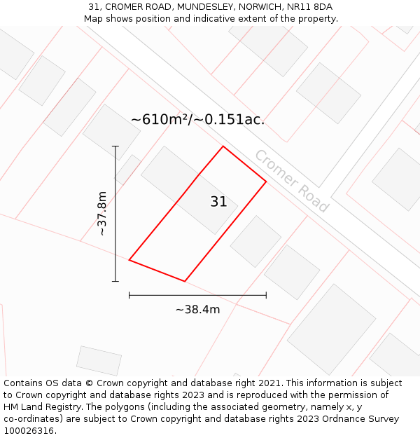 31, CROMER ROAD, MUNDESLEY, NORWICH, NR11 8DA: Plot and title map