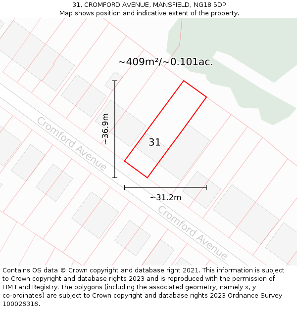 31, CROMFORD AVENUE, MANSFIELD, NG18 5DP: Plot and title map