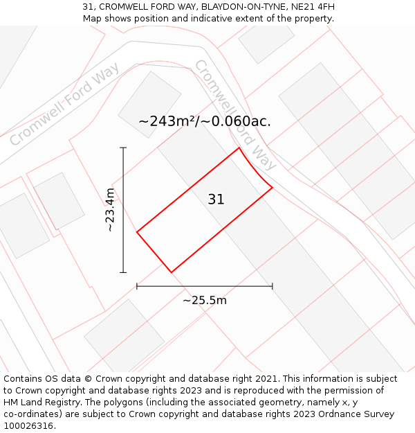 31, CROMWELL FORD WAY, BLAYDON-ON-TYNE, NE21 4FH: Plot and title map