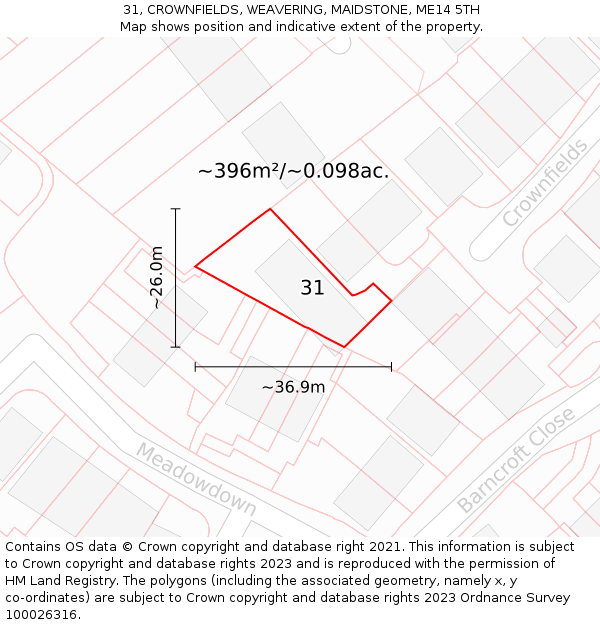 31, CROWNFIELDS, WEAVERING, MAIDSTONE, ME14 5TH: Plot and title map
