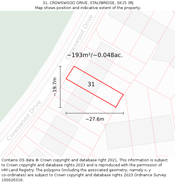 31, CROWSWOOD DRIVE, STALYBRIDGE, SK15 3RJ: Plot and title map