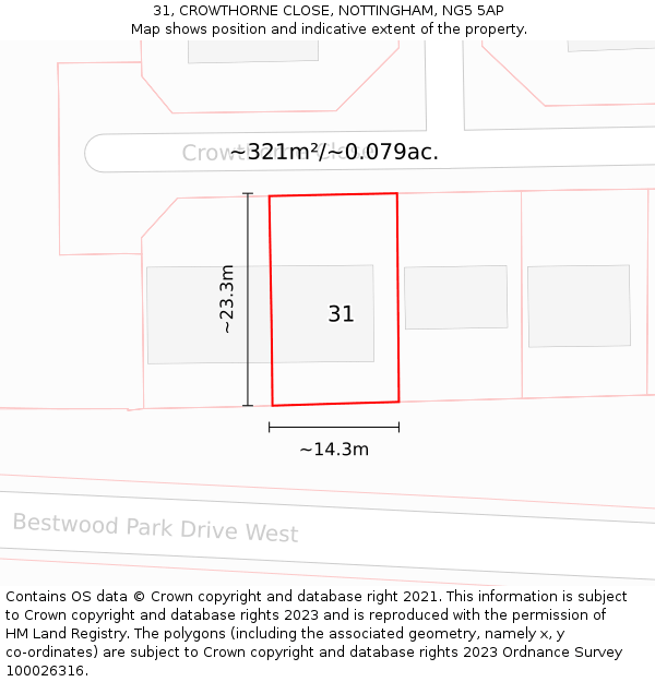 31, CROWTHORNE CLOSE, NOTTINGHAM, NG5 5AP: Plot and title map