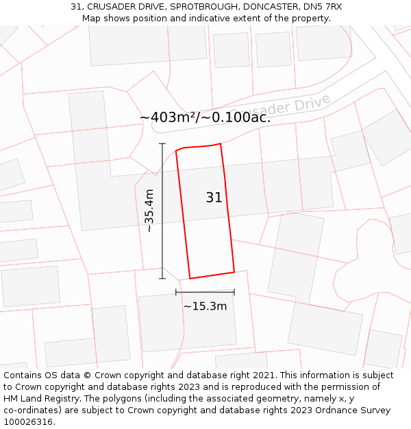 31, CRUSADER DRIVE, SPROTBROUGH, DONCASTER, DN5 7RX: Plot and title map