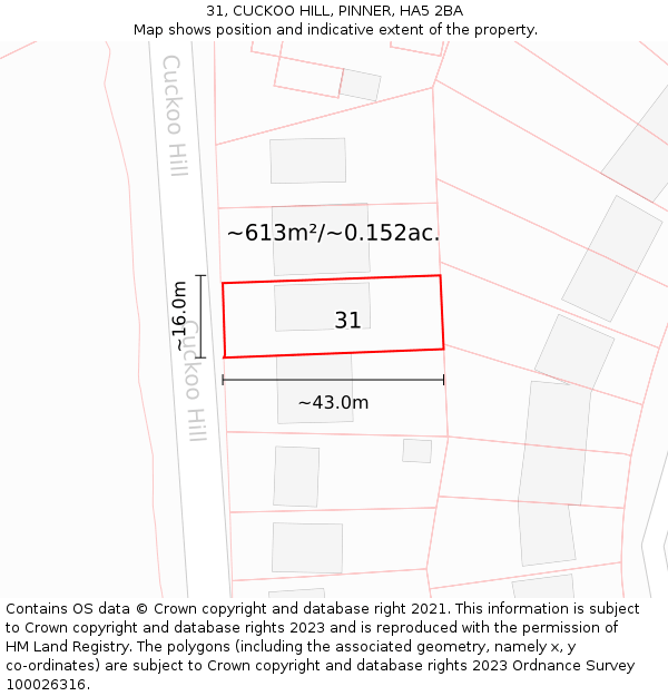 31, CUCKOO HILL, PINNER, HA5 2BA: Plot and title map