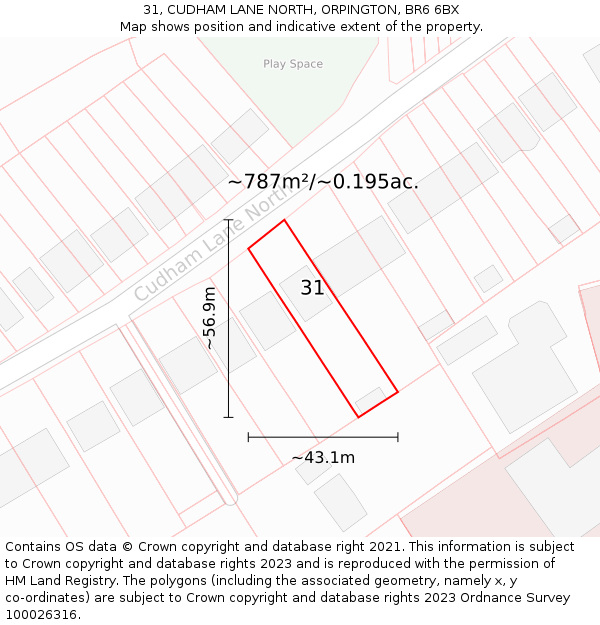 31, CUDHAM LANE NORTH, ORPINGTON, BR6 6BX: Plot and title map