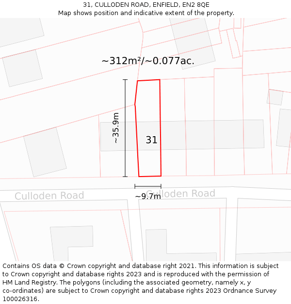 31, CULLODEN ROAD, ENFIELD, EN2 8QE: Plot and title map