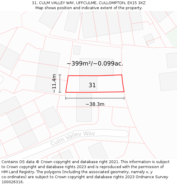 31, CULM VALLEY WAY, UFFCULME, CULLOMPTON, EX15 3XZ: Plot and title map