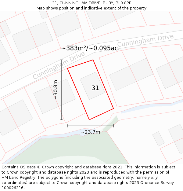 31, CUNNINGHAM DRIVE, BURY, BL9 8PP: Plot and title map