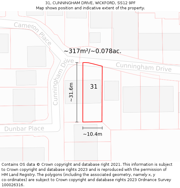 31, CUNNINGHAM DRIVE, WICKFORD, SS12 9PF: Plot and title map