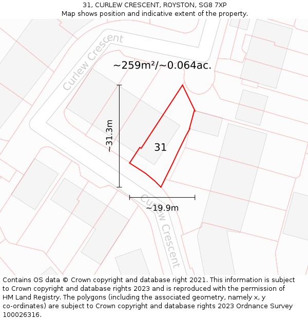 31, CURLEW CRESCENT, ROYSTON, SG8 7XP: Plot and title map