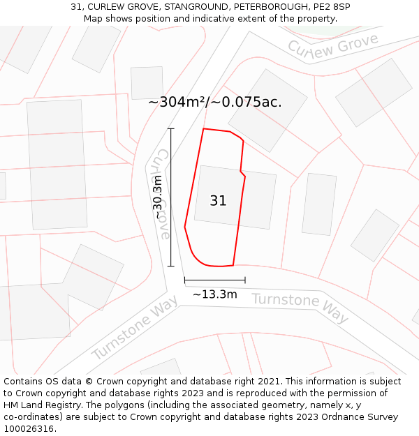 31, CURLEW GROVE, STANGROUND, PETERBOROUGH, PE2 8SP: Plot and title map