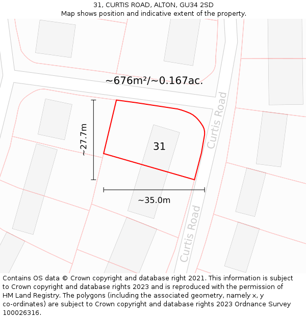 31, CURTIS ROAD, ALTON, GU34 2SD: Plot and title map