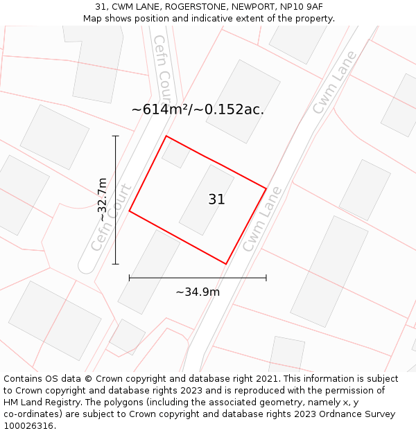 31, CWM LANE, ROGERSTONE, NEWPORT, NP10 9AF: Plot and title map