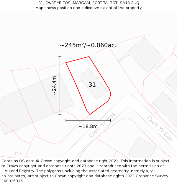 31, CWRT YR EOS, MARGAM, PORT TALBOT, SA13 2UQ: Plot and title map